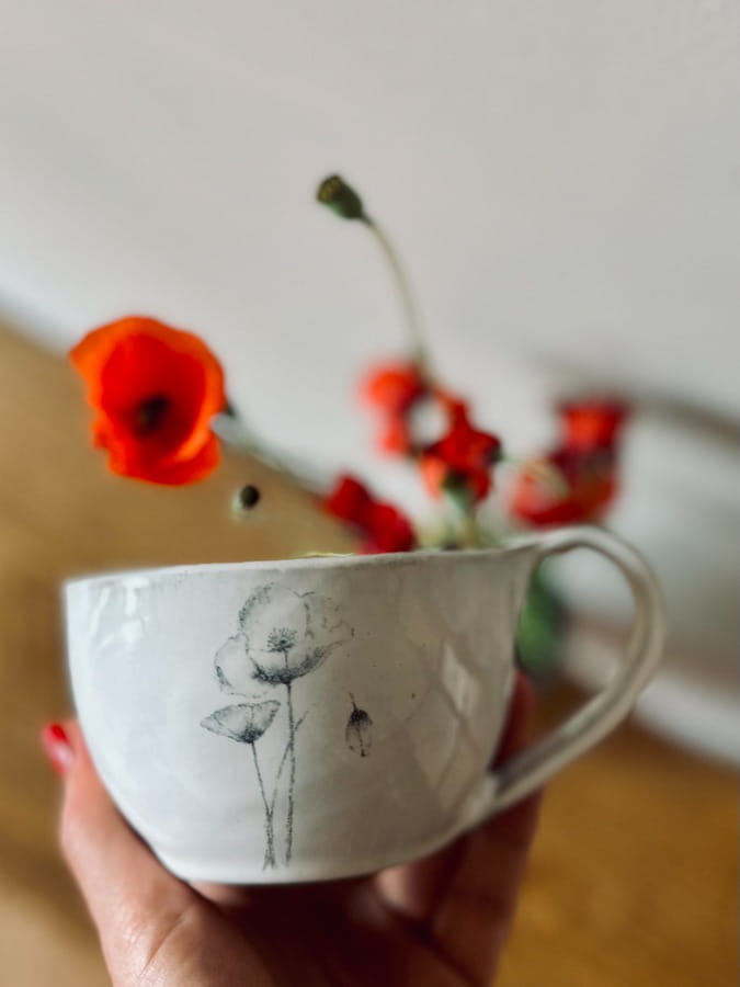 Duży kubek ceramiczny 400ml z makiem